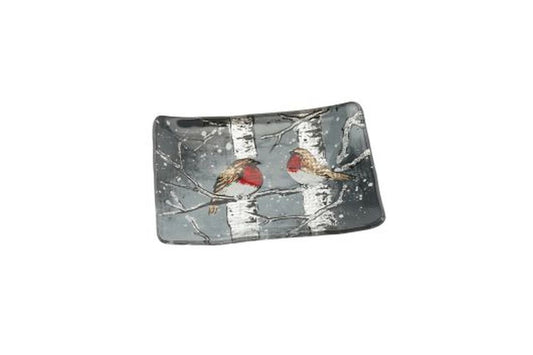Winter Robin Glass Small Rectangular Dish