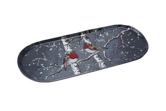 Winter Robin Glass Oval Plate