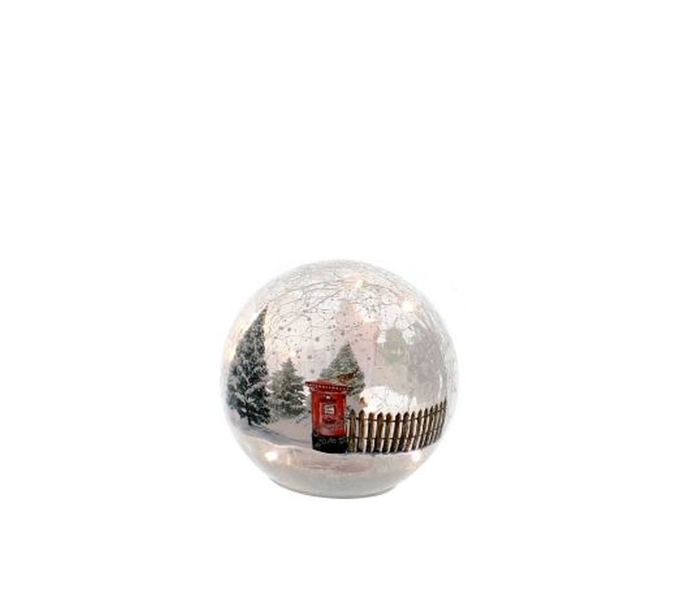 15cm bo postbox winter scene crackle effect ball
